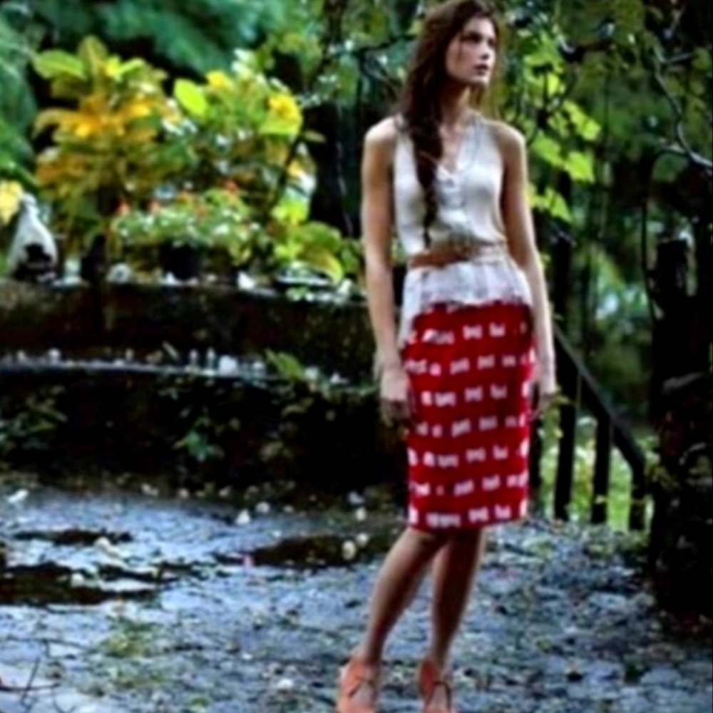 Anthropologie Corey Lynn Calter Red Ackee Pencil Skirt 12